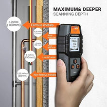 Load image into Gallery viewer, 789 Stud Finder, 4 in 1 Sensor Wall Scanner, with Digital LCD display, Automatic Calibration and Sound Alarm, 3 Signal Lamp Prompts, for Wood AC Wire Metal Stud Detection - DMS03, Orange
