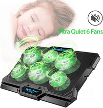 Load image into Gallery viewer, Laptop Cooling Pad, Laptop Cooler with 6 Quiet Led Fans for 15.6-17 Inch Laptop Cooling Fan Stand, Portable Ultra Slim USB Powered Gaming Laptop Cooling Pad, Switch Control Fan Speed Function (Green)
