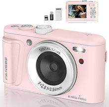 Load image into Gallery viewer, Digital Camera UHD 4K Vlogging Camera Photography Autofocus, 64MP 18X Digital Zoom Digital Camera 32GB Card, Anti-Shake Compact Point Shoot Camera Teens Adult Beginner Boy Girl, Pink
