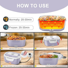 Load image into Gallery viewer, Electric Lunch Box Food Heater - 3 in 1 Portable Leakproof Heated Lunch Box for Car/Home/Adults with 1.5L Removable 304 Stainless Steel Container, 60-80W, 12V/24V/110V (Light Purple)
