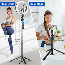 Load image into Gallery viewer, 70.9&quot; Auto Face Tracking Tripod 360° Rotation with 10&quot; Ring Light, Phone Tripod &amp; Selfie Stick with Remote for Cell Phone 4&quot;-7&quot;, Motion Sensor Phone Tripod for Tiktok Live Stream Vlog Video Recording
