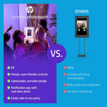 Load image into Gallery viewer, HP Sprocket Photo Booth Machine Instant Color Photo Printer - 10.1&quot; Touchscreen, LED Ring Light - Customize w/250+ Fun Frames, Prints on 3x4 Zink Paper or Share via QR Code, Mobile Notify App -Pink
