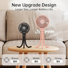 Load image into Gallery viewer, GUSGU Stroller Fan Clip on for Baby, Flexible Tripod &amp; Rechargeable Battery, Small Personal Fan, Mini Portable Fan for Travel, Handheld, Car (Pink)
