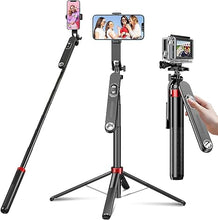 Load image into Gallery viewer, Huryfox Selfie Stick Phone Tripod - 71 inch Tall Cell Phone Holder with Detachable Wireless Remote, Phone Stand for Recording, Video and Picture, Compatible with iPhone, Android Phone, Camera &amp; Gopro
