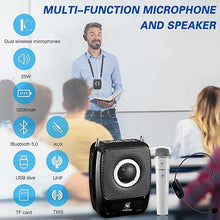 Load image into Gallery viewer, Voice Amplifier with Dual Professional Microphones Wireless-25W Portable Microphone and Speaker Pa System, Bluetooth Speaker with Microphone Megaphone for Teachers Outdoor Indoor ect
