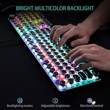 Load image into Gallery viewer, AULA F2088 Typewriter Style Mechanical Gaming Keyboard Blue Switches,Rainbow LED Backlit,Removable Wrist Rest,Media Control Knob,Retro Punk Round Keycaps,USB Wired Computer Keyboard
