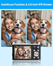 Load image into Gallery viewer, Digital Camera 4K 48MP Autofocus Vlogging Camera with Rear and Front Camera for Photography, 16X Digital Zoom Point and Shoot Cameras with 32GB Card &amp; 2 Batteries Camera for Boys Girls Kids - Black
