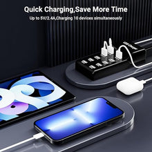 Load image into Gallery viewer, USB Charging Station 50w10A 10-Port USB Charger, Multiport USB Charger Station Hub, Compatible with iPhone, Galaxy, iPad Tablet, and Other USB Charging Devices

