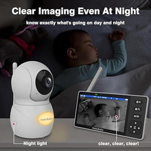 Load image into Gallery viewer, HelloBaby 720P 5.5&quot; HD Baby Monitor 2 Cameras and Audio, No WiFi, Split Screen Remote Pan Tilt Zoom Video Baby Monitor Wide View Range, 1080P Camera, Night Light, 4000mAh Battery, Time&amp;Clock
