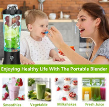 Load image into Gallery viewer, Portable Blender - 20oz Powerful Personal Blender Shakes and Smoothies USB Rechargeable - Efficient Safe On The Go Blender Fruit Juicer Cup Kitchen Gym Baby Food Office Sport Travel (Black)
