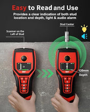 Load image into Gallery viewer, 5 in 1 Professional Stud Finder Wall Scanner Rechargeable for Precise Center and Edge of AC Wire Magnetic Metal Joist Wood Pipe Detection, Audio Light Alarm, HD Color Display Position &amp; Depth
