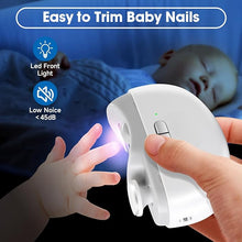 Load image into Gallery viewer, Electric Baby Nail Clippers - 3 in 1 Fingernail Trimmer, Polisher &amp; Clip Storage with Led, USB Rechargeable &amp; 2 Speeds for Baby, Kids, Adult, Seniors, Caregivers

