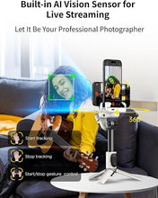 Load image into Gallery viewer, Gimbal Stabilizer for iPhone, Sefie Stick Tripod with Auto Face Tracking for TIK Tok YouTube Video Recording, 4 in 1 Gimbal Stabilizer with 360° Rotation for iPhone/Andriod -M1 Pro White
