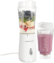 Load image into Gallery viewer, Hamilton Beach Portable Blender for Shakes and Smoothies with 14 Oz BPA Free Travel Cup and Lid, Durable Stainless Steel Blades for Powerful Blending Performance, 2 Jars - White (51102V)
