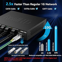 Load image into Gallery viewer, 5 Port 2.5GB Ethernet Switch Unmanaged Network Switch | 5 x 2.5 Gigabit | 1 x 10G SFP+ | Multigig Switch 10-100-1000Mbps | 45G Bandwidth | Plug &amp; Play | Fanless Metal Internet Switch | NOT Support VPN
