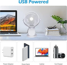 Load image into Gallery viewer, Battery Operated Clip on Stroller Fan, Portable Mini Desk Fan Rechargeable, USB Powered Clip Fan for Baby Stroller Office Outdoor Travel, White

