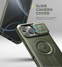 Load image into Gallery viewer, Dexnor for iPhone 16 Pro Max Case with Slide Camera Cover &amp; Adjustable Kickstand, Magnetic Rugged Shockproof Bumper Cases Heavy-Duty Magnetic Protective Cover,Army Green
