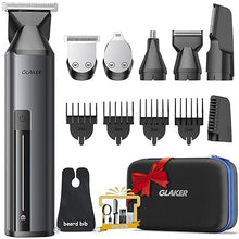 Load image into Gallery viewer, GLAKER Beard Trimmer for Men - Waterproof 6 in 1 Complete Grooming Kits for Mustache Nose Ear Facial Body Hair Trimming, Mens Cordless Hair Clippers and Shavers with Storage Bag and Beard Bib Apron
