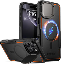 Load image into Gallery viewer, Poetic Neon Case Compatible with iPhone 16 Pro, [Built-in Camera Cover Kickstand] [Compatible with MagSafe] Dual Layer Slim Shockproof Protective Cover Black
