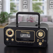 Load image into Gallery viewer, Studebaker Bluetooth Portable Stereo CD, AM/FM Stereo Radio and Cassette Player/Recorder (Black &amp; Gold)
