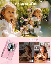 Load image into Gallery viewer, Digital Camera, FHD 1080P Kids Camera with 32GB SD Card 16X Digital Zoom Portable Small Camera, Compact Point and Shoot Camera Mini Digital Camera for Kids Teens Boys Girls Students Seniors - Pink
