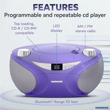 Load image into Gallery viewer, Magnavox MD6949 Portable Top Loading CD Boombox with AM/FM Stereo Radio and Bluetooth Wireless Technology in Black | CD-R/CD-RW Compatible | LED Display | (Purple)
