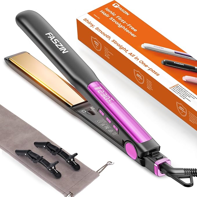 Professional Hair Straightener, 1.18 inch Ionic Titanium Plate, 20S Fast Heat Up Flat Iron with Clear LED Display, 2 in 1 Straightener and Curler Styling Tool for Straighten Hair (Gray)