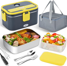 Load image into Gallery viewer, Electric Lunch Box Food Heater, 80W High-Power Food Warmer, 12V 24V 110V 3 in1 Portable Microwave for Car and Home, with Detachable 304 Stainless Steel Container Fork and Spoon
