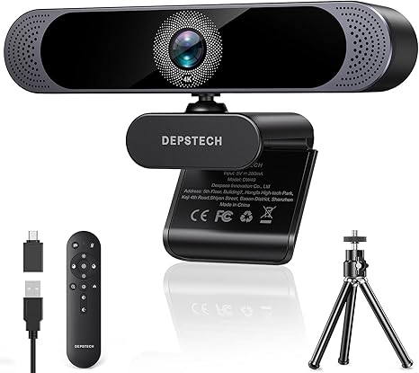 DEPSTECH 4K Webcam, Ultra HD 1/2.55'' Sony Sensor, 3X Digital Zoom, Dual Noise-Canceling Microphones, Remote Control, Auto Focus, Streaming Webcam for PC, Mac, Laptop, Video Call, Zoom, Skype, Teams