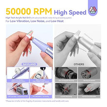 Load image into Gallery viewer, SAVILAND 50000RPM Nail Drill for Acrylic: 2024 Pro High Tech Fast Removal Electric Nails Drill Kit 6000mAh Rechargeable Machine Professional Drill Bit Nail File Buffer Tools Salon Manicure Pedicure
