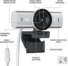 Load image into Gallery viewer, Logitech MX Brio Ultra HD 4K Collaboration and Streaming Webcam, 1080p at 60 FPS, Dual Noise Reducing Mics, Show Mode, USB-C, Webcam Cover, Works with Microsoft Teams, Zoom, Google Meet - Pale Grey
