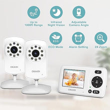 Load image into Gallery viewer, Video Baby Monitor with 2 Cameras, 2.4&#39;&#39; Portable Travel Screen, Baby Monitor No WiFi, 1000ft Long Range Transmission, Infrared Night Vision, VOX Mode, 20H Battery, Smart Alert
