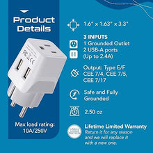 Load image into Gallery viewer, Ceptics Europe Travel Adapter Plug Set Schuko - with 2 USB + USA Socket Input - Type E/F and Type C - Ultra Compact - Safe Grounded Perfect for Cell Phones, Laptops, Camera Chargers (CTU-9-9C-PK)
