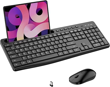 Wireless Keyboard and Mouse Combo, Acebaff 2.4G Quiet Wireless Keyboard Mouse with Phone Tablet Holder,11 Shortcut Keys,Cordless USB Mouse and Keyboard for Computer,PC,Mac,Windows