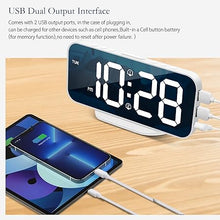 Load image into Gallery viewer, Digital Alarm Clock for Bedroom,6.7" LED Clock Mirror Surface with 2 USB Charger Port,Adjustable Brightness,Dual Alarm,Snooze,12/24H,Large Display Clock for Room Decor(White)
