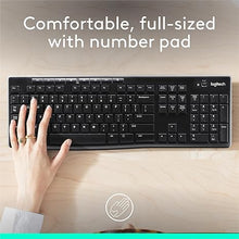Load image into Gallery viewer, Logitech K270 Wireless Keyboard for Windows, 2.4 GHz Wireless, Full-Size, Number Pad, 8 Multimedia Keys, 2-Year Battery Life, Compatible with PC, Laptop, Black
