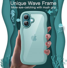 Load image into Gallery viewer, JETech Wavy Case for iPhone 16 6.1-Inch, Cute Wave Frame Curly Shape Shockproof Phone Cover for Women and Girls, Clear Hard PC Back (Teal)
