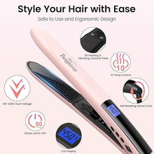 Load image into Gallery viewer, Brightup Hair Straightener Ceramic Flat Iron, Rapid 20S Heat Up, Vibrating Hair Straightener and Curler 2 in 1 with 10 Temperature Control and Auto Shut Off for Super Smooth Finish, 1&quot; Plates, Pink
