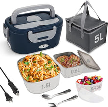 Load image into Gallery viewer, Electric Lunch Box for Adults, Heated Lunch Box with 2.55L (1.5+0.45+0.6L) container, 12V/24V/110V Portable Food Warmer for Work/Travel/Car/Truck with SS Fork &amp; Spoon and Insulated Carry Bag
