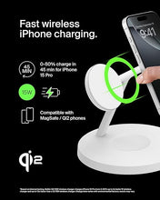 Load image into Gallery viewer, Belkin MagSafe-Compatible Charger, 3-in-1 Wireless Charging Station, Qi2-Certified 15W Wireless Charger for Apple iPhone 16 Series, Apple Watch, AirPods w/Non-Slip Base, 40W Charger Included - White

