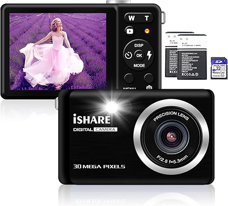 Digital Camera for Photography, Rechargeable 30MP Point and Shoot Camera with 2.8