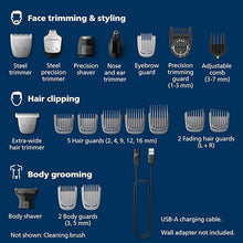 Load image into Gallery viewer, Philips Norelco Multigroom Series 9000 - 21 piece Men&#39;s Grooming Kit for beard, body, face, nose, ear hair trimmer w/ premium storage case, MG9510/60
