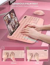 Load image into Gallery viewer, Wireless Keyboard and Mouse Combo - Full-Sized Ergonomic Keyboard with Wrist Rest, Phone Holder, Sleep Mode, Silent 2.4GHz Cordless Keyboard Mouse Combo for Computer, Laptop, PC, Mac, Windows (Pink)
