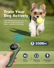 Load image into Gallery viewer, 2-in-1 Dog Shock Collar &amp; Dog Bark Collar - Smart Anti Barking Dog Training Collar with 5 Adjustable Sensitivity &amp; 3300FT Remote for All Breeds IP67 Waterproof Rechargeable E-Collar (Green)
