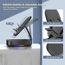 Load image into Gallery viewer, Cell Phone Stand with Wireless Bluetooth Speaker, Unique Gifts for Men/Women, Adjustable Phone Holder with 5 Colorful LED Modes, Anti-Slip Base HD Surround Sound, Compatible with iPhone/iPad
