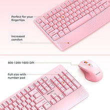 Load image into Gallery viewer, MEETION Wireless Keyboard and Mouse, Computer Keyboard Mouse, 3 DPI Adjustable USB A and USB C Adapter Full-Sized Cordless Keyboard and Mouse, Wrist Rest for PC/Computer/Laptop/Windows/Mac, Pink
