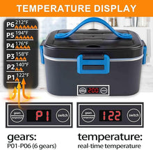 Load image into Gallery viewer, Nifogo Electric Lunch Box for Adults 80W with Temperature Display Heated Lunch Box Food Warmer Lunch Box 1.8L Stainless Steel Container&amp;Bag 12V/24V/110V for Car/Truck/Work(Blue)
