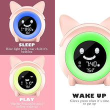 Load image into Gallery viewer, Kids Alarm Clock, Toddler Sleep Training Clock with Night Lights, Sound Machine, NAP Timer, Digital Wake Up Clock for Kids Bedroom, Desk Clock for Girls Boys
