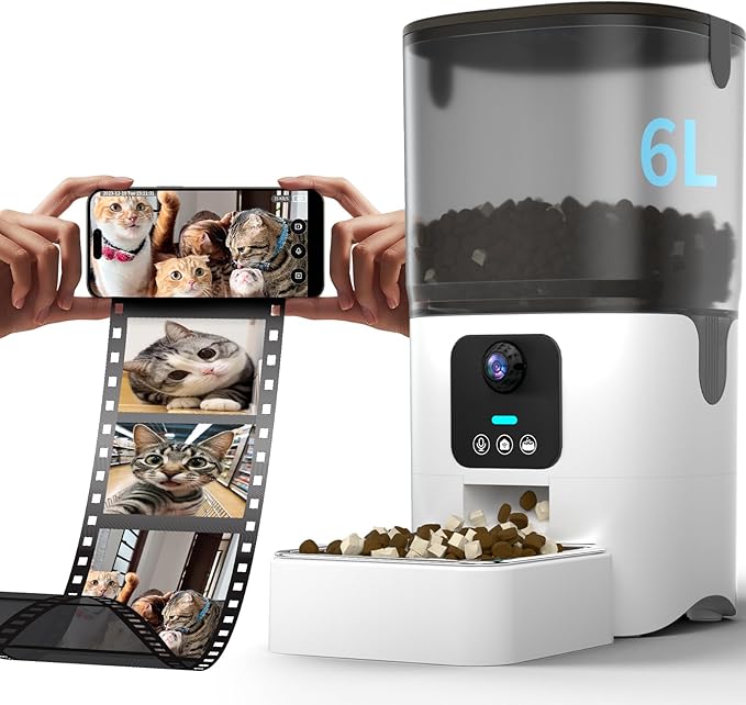 5G Automatic Cat Feeder with Camera, 1080P HD Video with Night Vision, Automatic cat Food Dispenser with Two-Way Audio, Detachable for Easy Clean, 1-30 Meals Per Day for 2 Pet (6L/25 Cup)