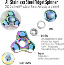 Load image into Gallery viewer, FREELOVE Metal Fidget Spinner, Stainless Steel Heavy, Long Spinning Toys, Cool Silent, Small Mini Fox Figette Spiner for Adults Men Anxiety, Quiet Bearing, Rainbow
